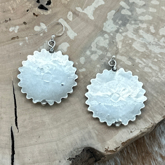 SOUTHWEST STYLE Sterling Bolo Tie & Earrings Set With Navajo Turquoise Clusters - Picture 7 of 8